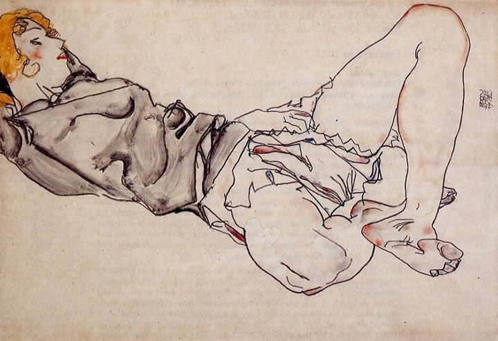 Egon Schiele Reclining Woman with Blond Hair
